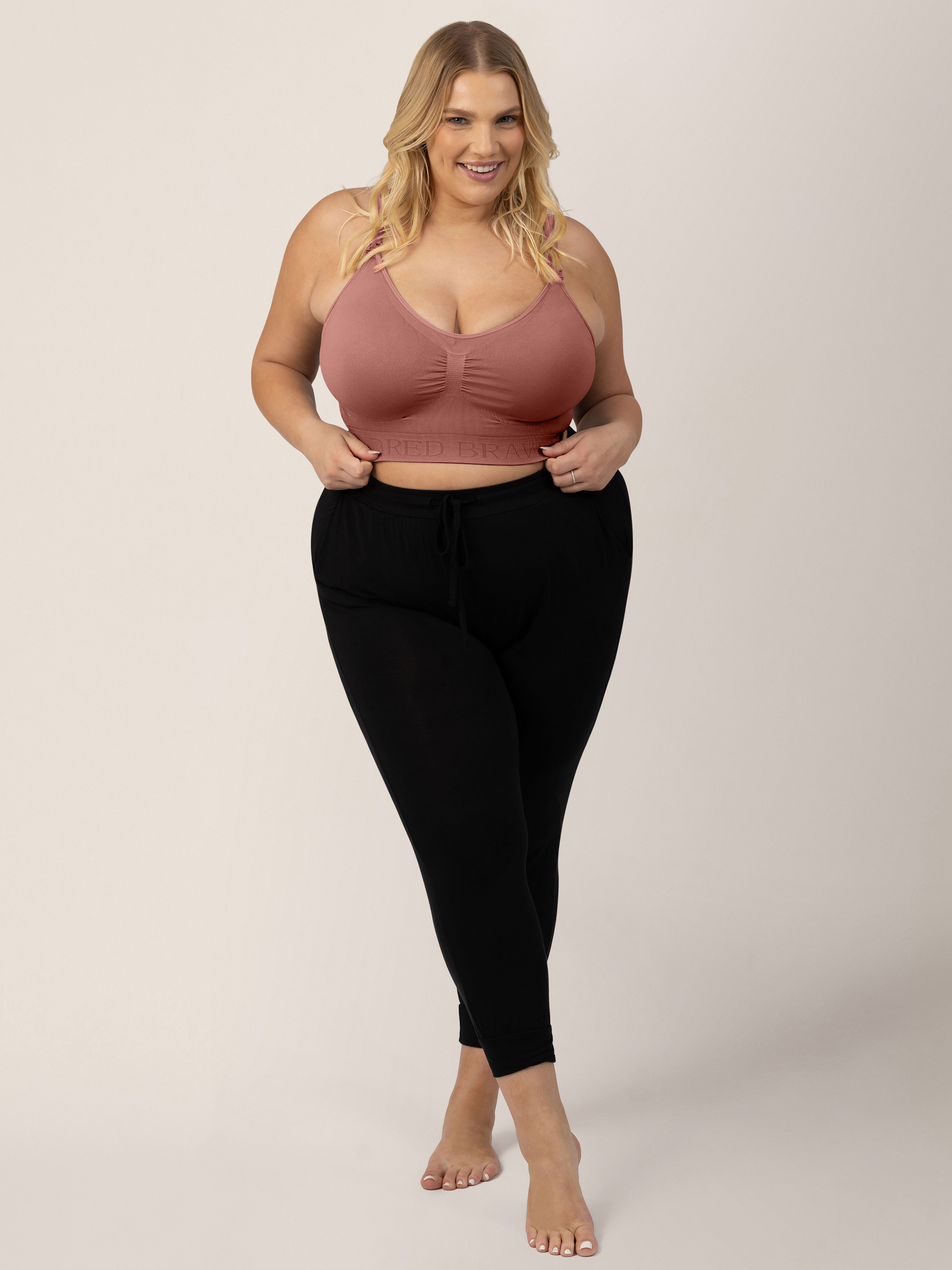 Model wearing the Simply Sublime® Nursing Bra in Redwood @model_info:Lauren is wearing an X-Large Busty.