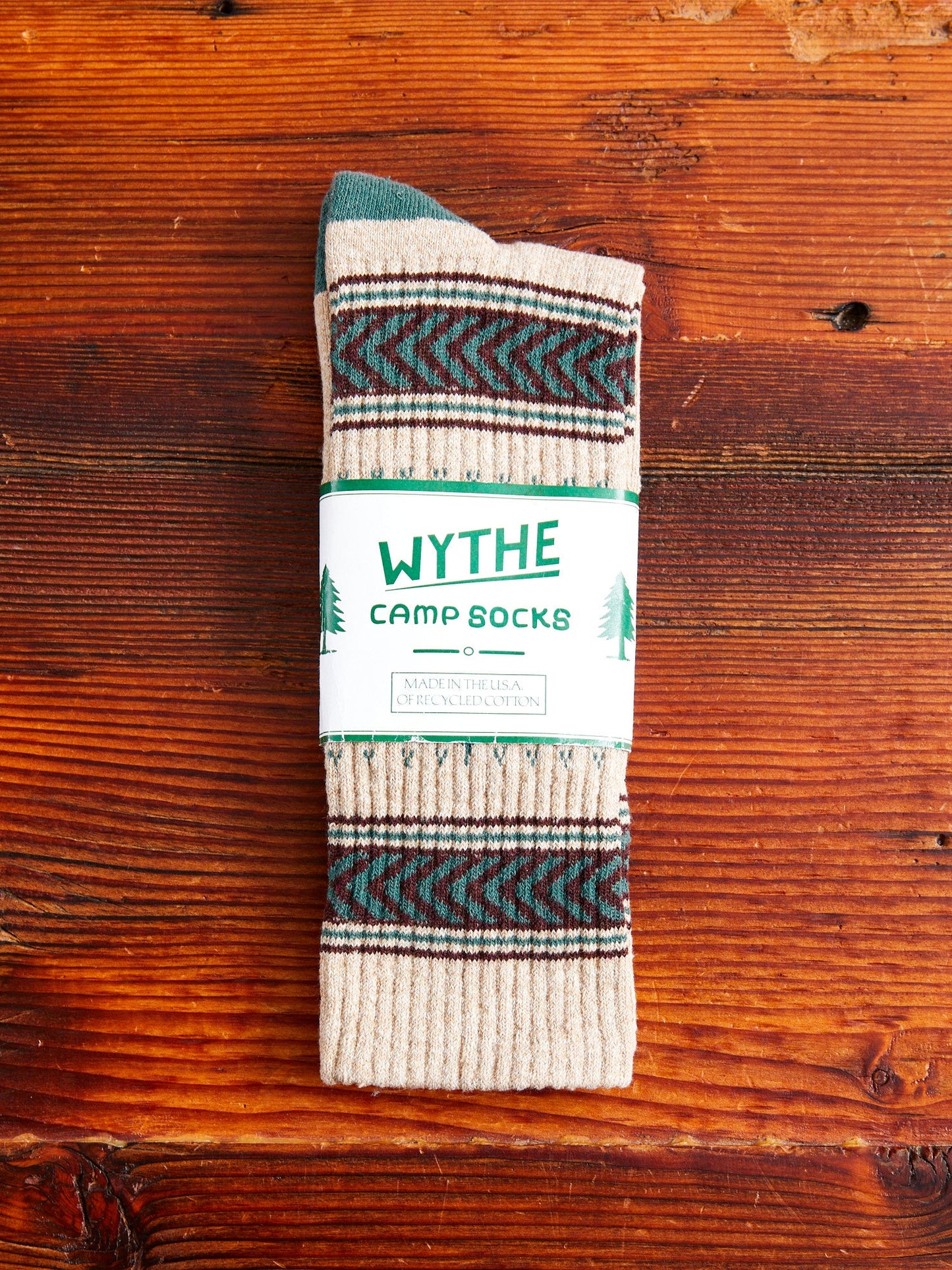 Recycled Cotton Camp Socks in Evergreen Pines