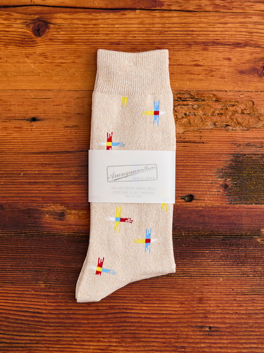 Sun Cross Crew Sock in Beige