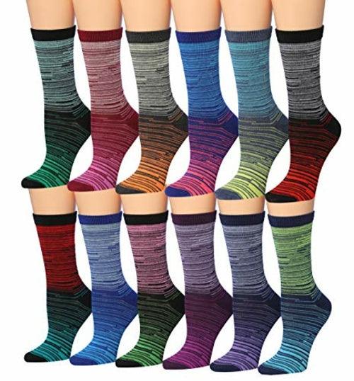 Tipi Toe Women's 12 Pairs Colorful Patterned Crew Socks WC91-AB - Zoter Shop