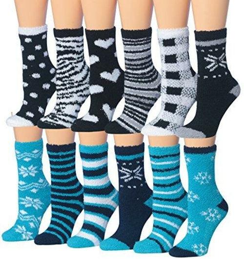 Tipi Toe Women's 12-Pairs Soft Fuzzy Anti-Skid Crew Socks - zoter Shop