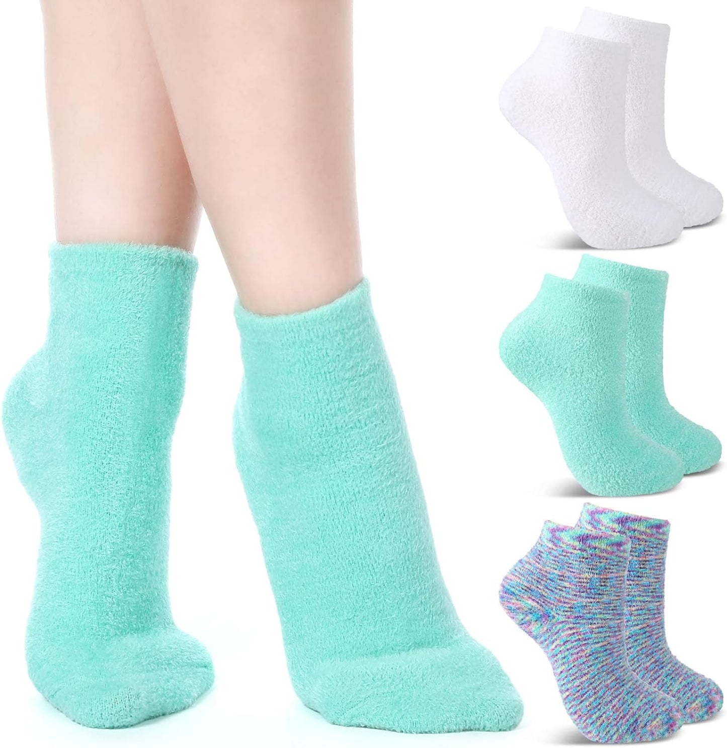 Tarpop 3 Pairs Aloe Socks Moisturizing Spa Socks for Dry Cracked Feet Infused Socks Gel Sleeping Fuzzy Socks Lotion Socks Gift for Christmas Women Men Softening Dry Feet(White, Green, Colorful)