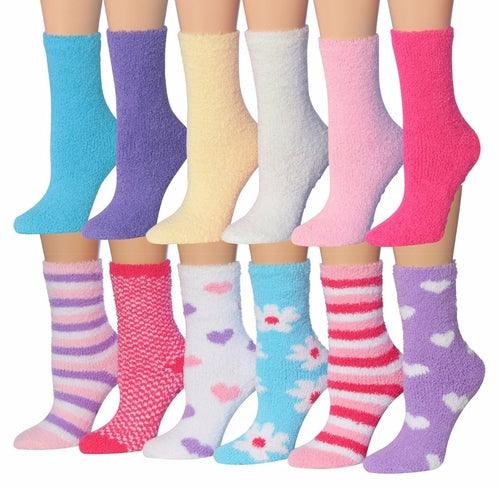 Tipi Toe Women's 12-Pairs Soft Fuzzy Anti-Skid Crew Socks - zoter Shop