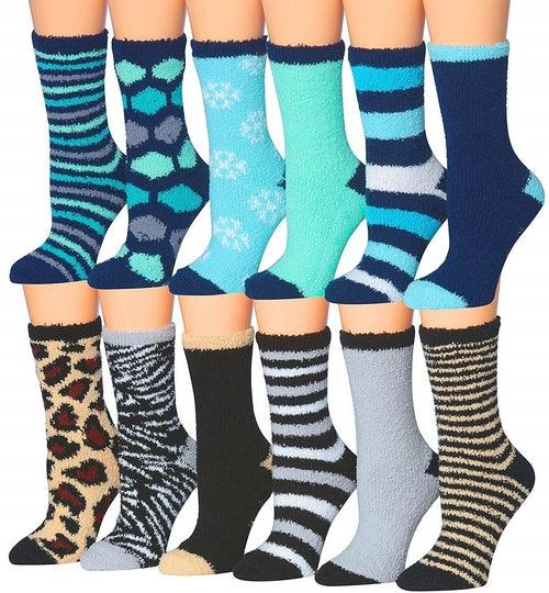 Tipi Toe Women's 12-Pairs Soft Fuzzy Anti-Skid Crew Socks - zoter Shop
