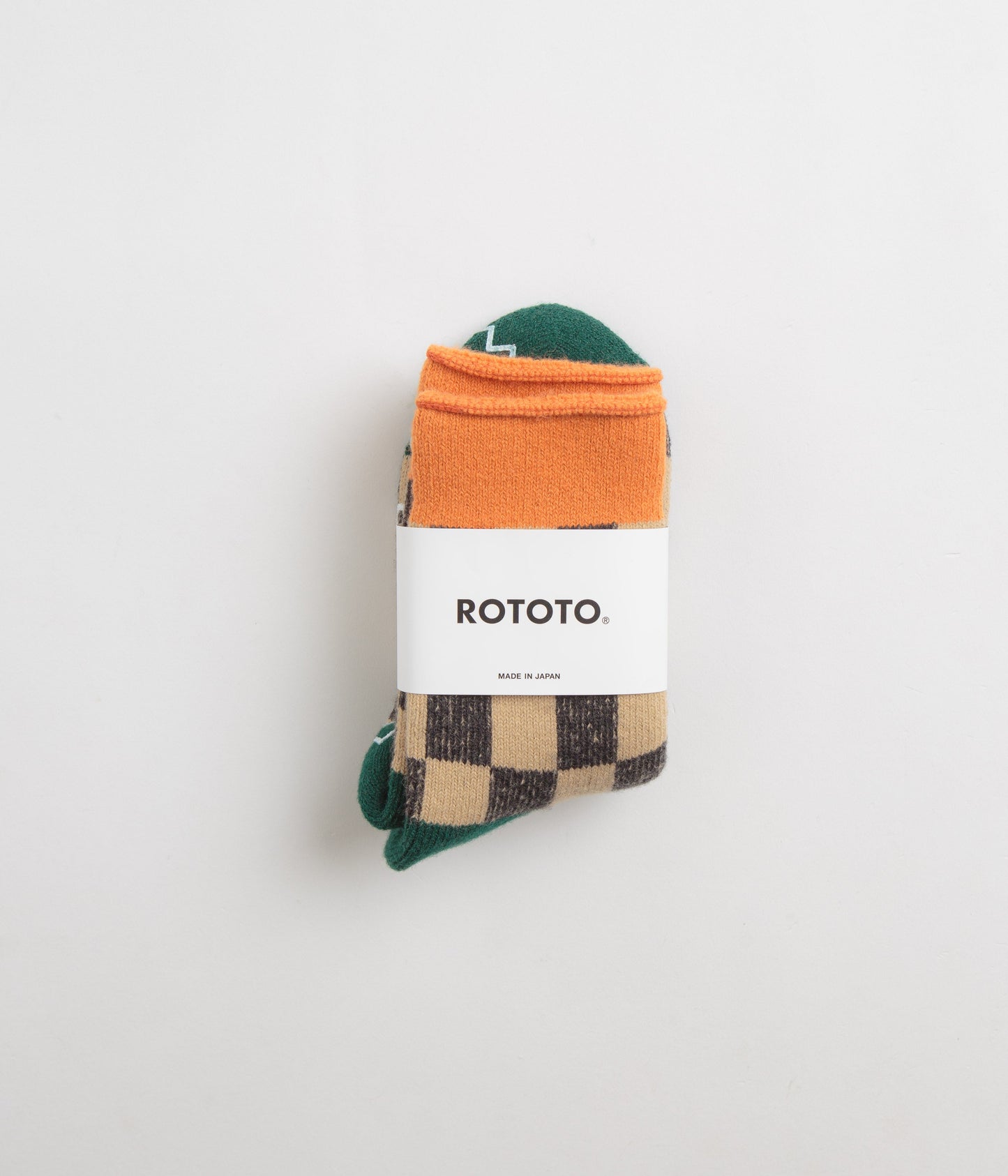 RoToTo Checkerboard Socks - Light Orange / Dark Green