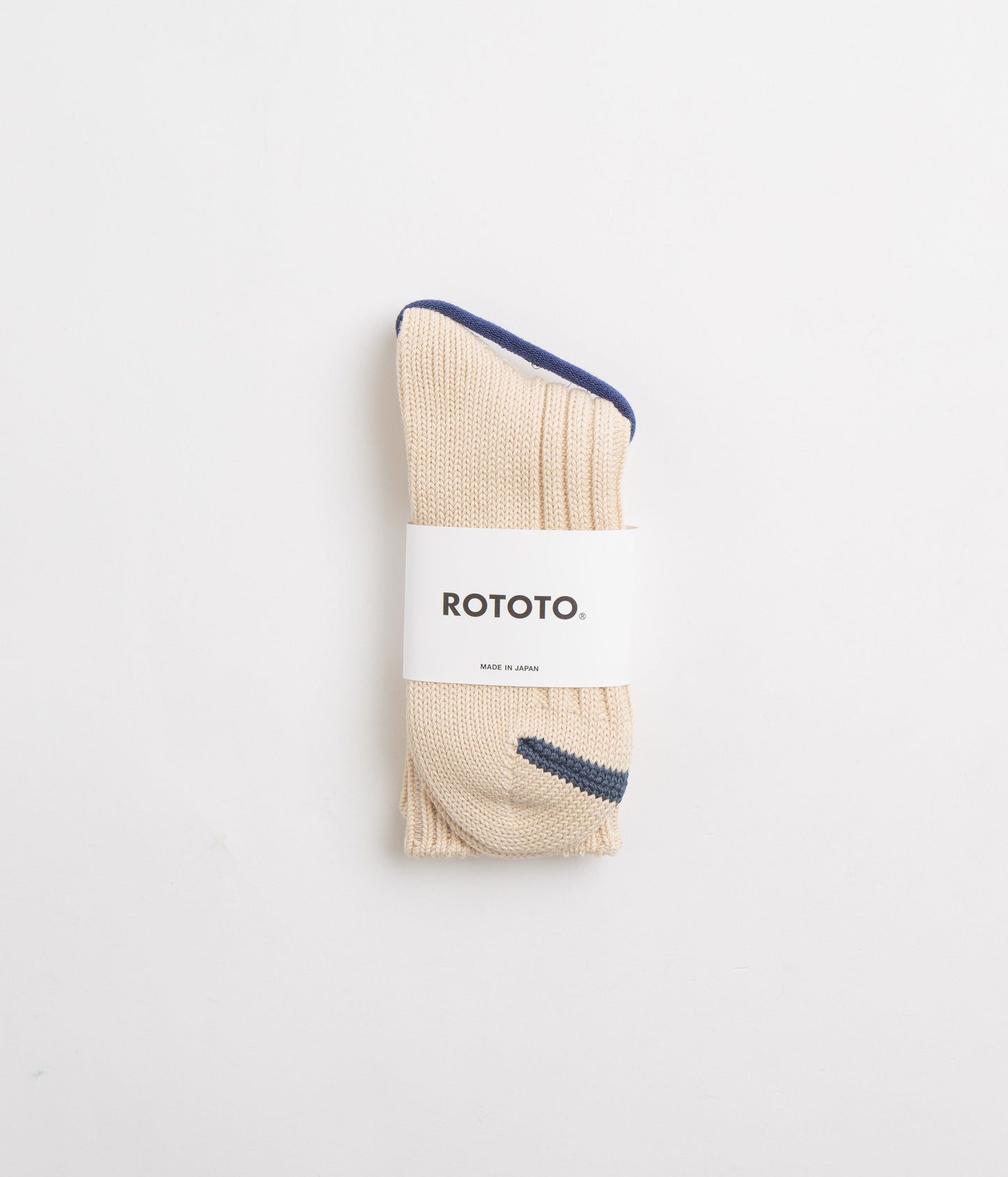 RoToTo Chunky Ribbed Crew Socks - Raw Beige / Dark Blue