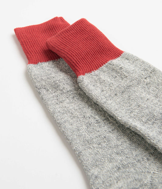 RoToTo Double Face Crew Socks - Red / Light Grey