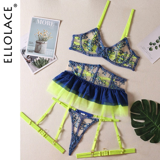 Ruffle Neon Lace Underwear 5-Piece Outfit