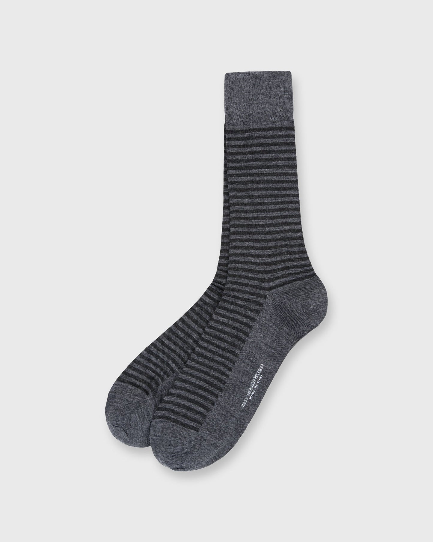 Striped Trouser Dress Socks in Heather Grey/Dark Heather Extra Fine Merino