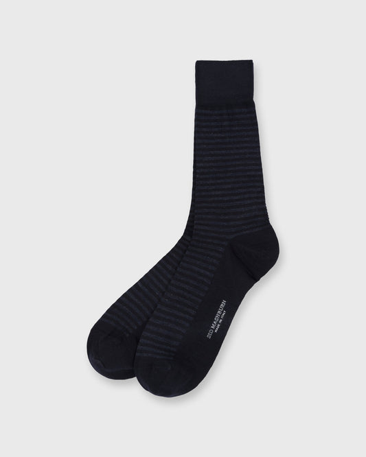 Striped Trouser Dress Socks in Navy/Dark Heather Blue Extra Fine Merino