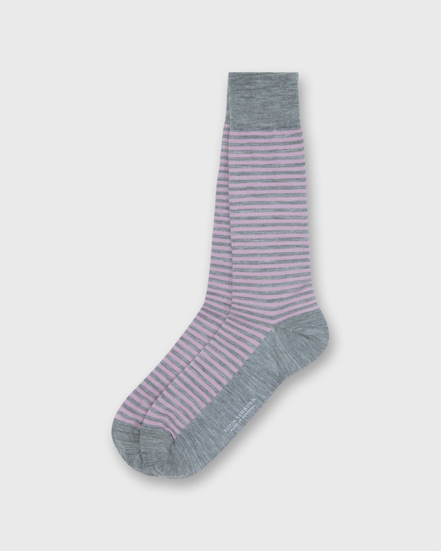 Striped Trouser Dress Socks in Heather Grey/Orchid Extra Fine Merino