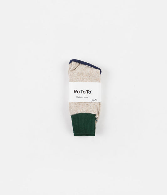 RoToTo Double Face Silk Blend Socks - Green / Beige