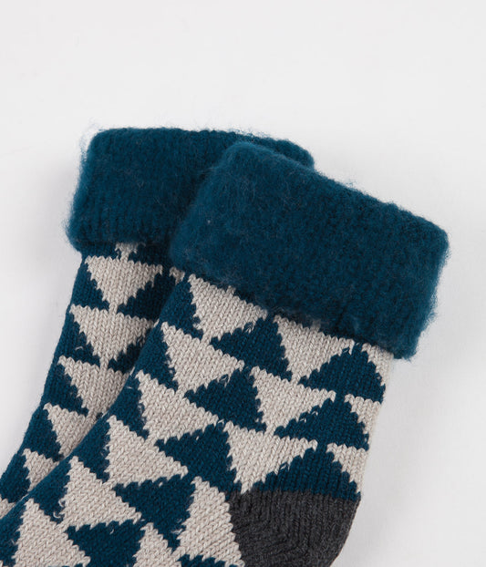 RoToTo Sankaku Comfy Room Socks - Blue Green / Charcoal