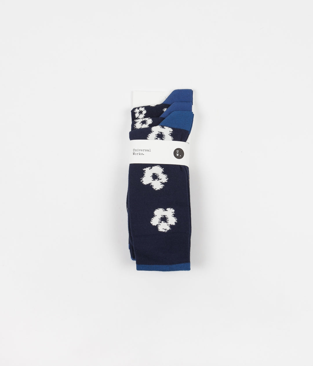 Universal Works Flower 3 Pack Socks - Jacquard Navy