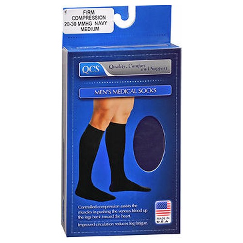 Qcs, QCS Men's Medical Socks Firm Navy Medium, 20-30 F/s Navy kpp, Medium 1 each