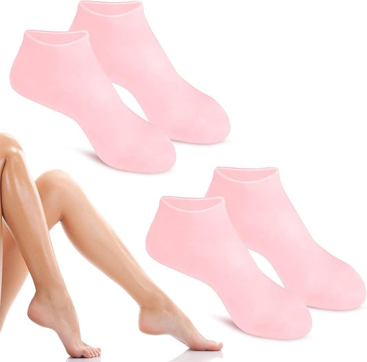 2 Pairs Women Foot Spa Pedicure Silicone Socks - Anti Slip Aloe Socks, Calluses, Spa Gel Socks Foot Care After Pedicure, for Dry Cracked Feet Women (Pink)