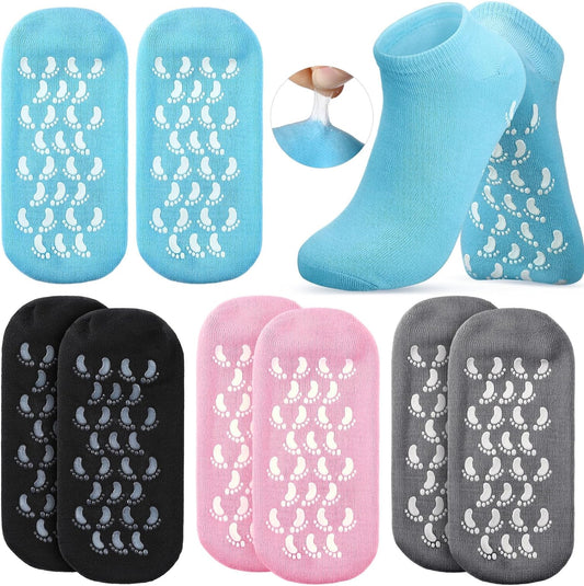 4 Pairs Moisturizing Socks Gel Socks for Dry Cracked Feet Soft Foot Lotion Socks Reusable Spa Socks for Women Repairing Gel Lining Infused with Essential Oils and Vitamins (Multicolor)
