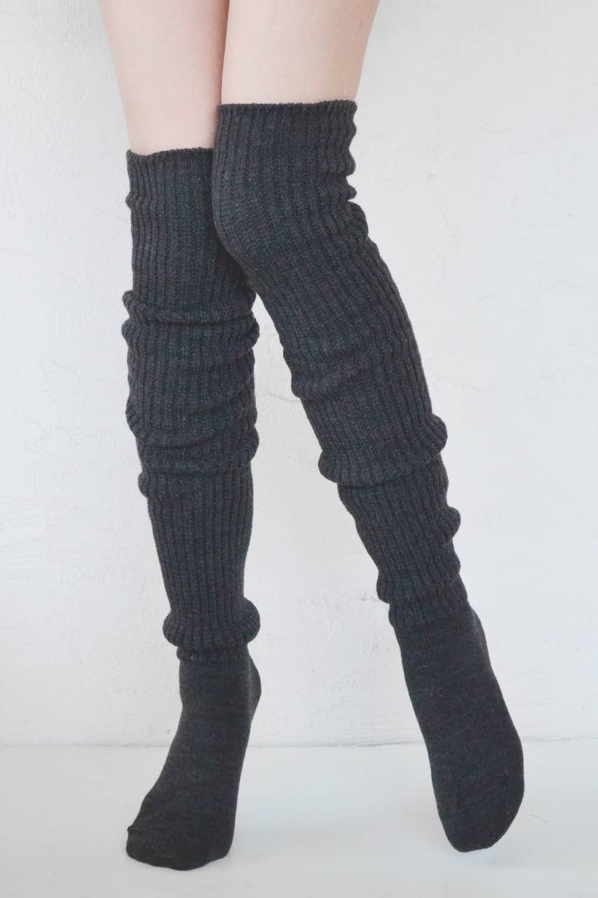 Scrunchy Over the Knee Socks - Dark Grey