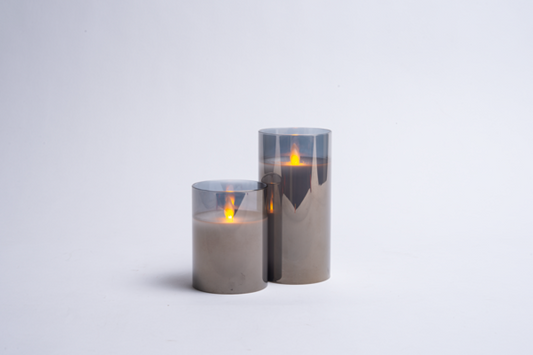 3x4 • Flameless LED Candle in Smoked Grey Glass