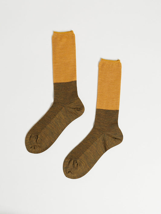 Two Tone Rib Socks in Khaki