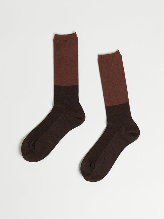 Two Tone Rib Socks in Brown