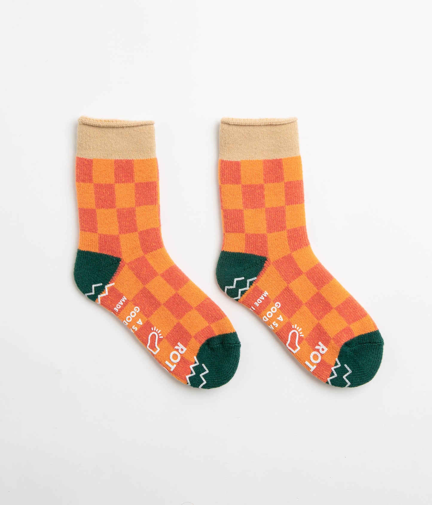 RoToTo Checkerboard Socks - Beige / Dark Green