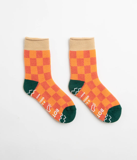 RoToTo Checkerboard Socks - Beige / Dark Green