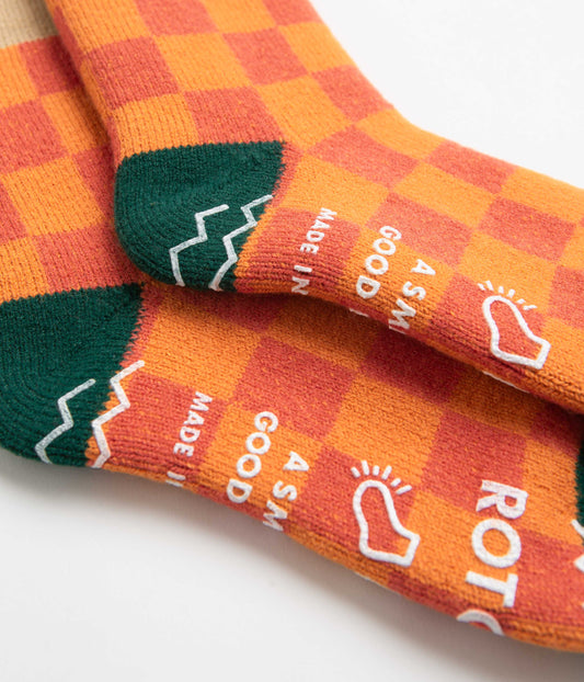RoToTo Checkerboard Socks - Beige / Dark Green