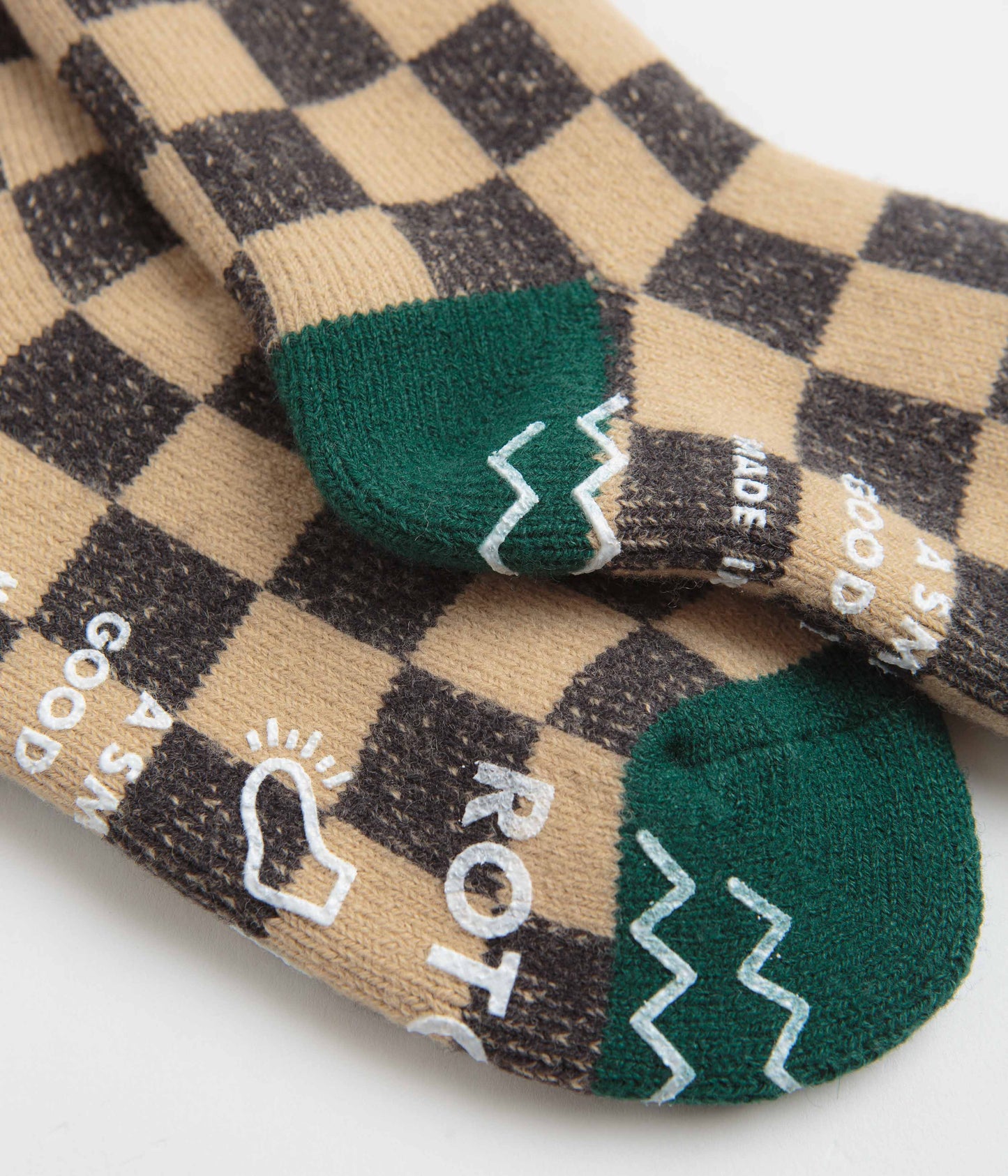 RoToTo Checkerboard Socks - Light Orange / Dark Green