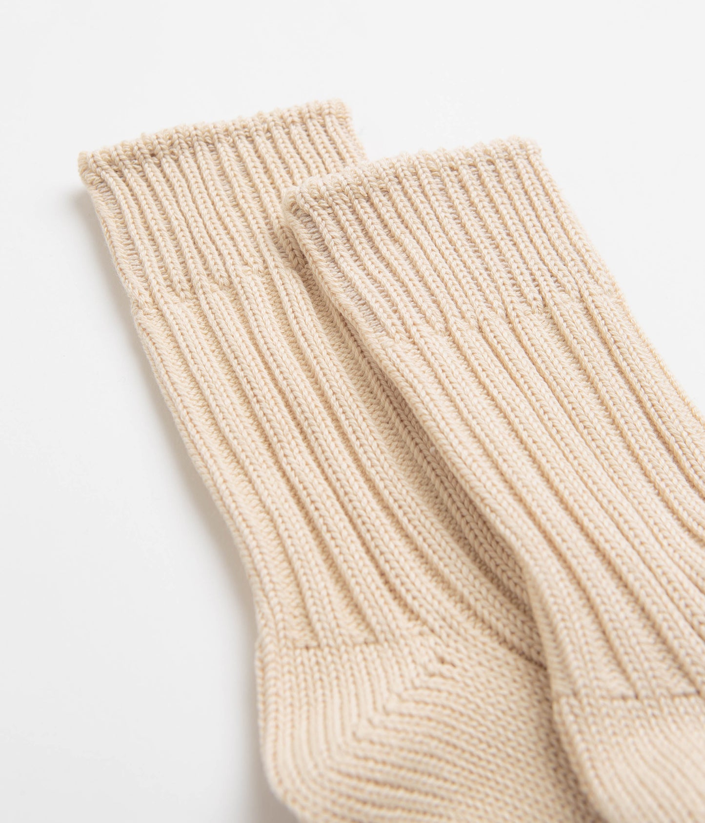 RoToTo Chunky Ribbed Crew Socks - Raw Beige / Dark Blue
