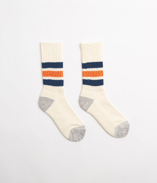 RoToTo Coarse Ribbed Crew Socks - Blue / Orange