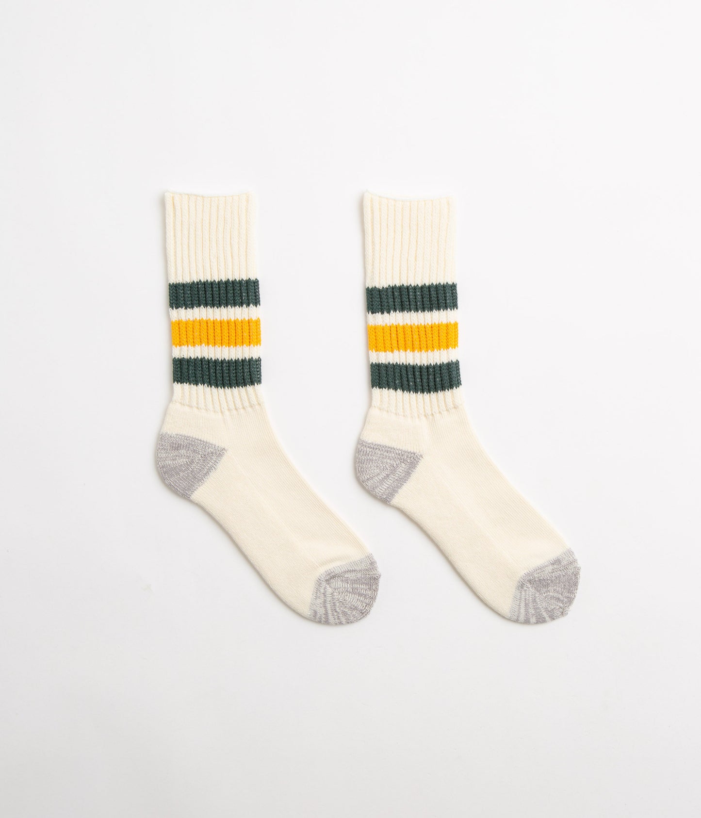 RoToTo Coarse Ribbed Crew Socks - Dark Green / Yellow