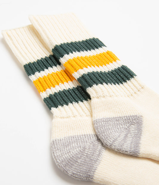 RoToTo Coarse Ribbed Crew Socks - Dark Green / Yellow