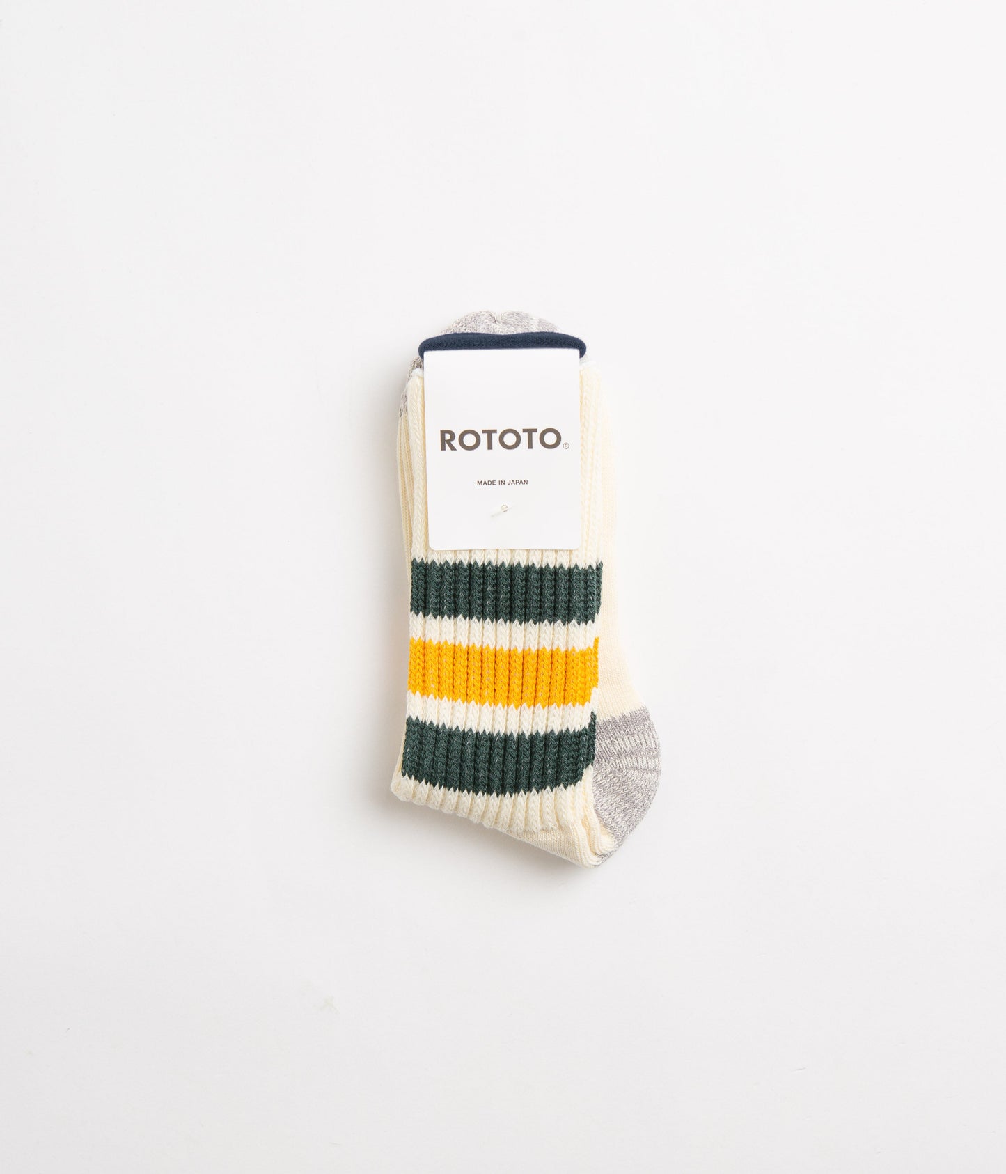 RoToTo Coarse Ribbed Crew Socks - Dark Green / Yellow