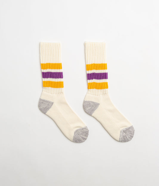 RoToTo Coarse Ribbed Crew Socks - Yellow / Purple