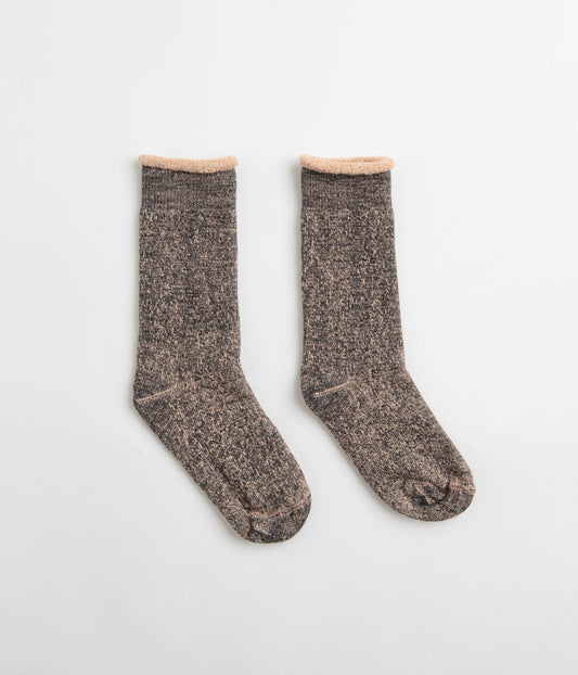 RoToTo Double Face Crew Socks - Black / Brown