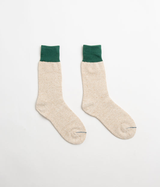 RoToTo Double Face Crew Socks - Green / Mid Beige