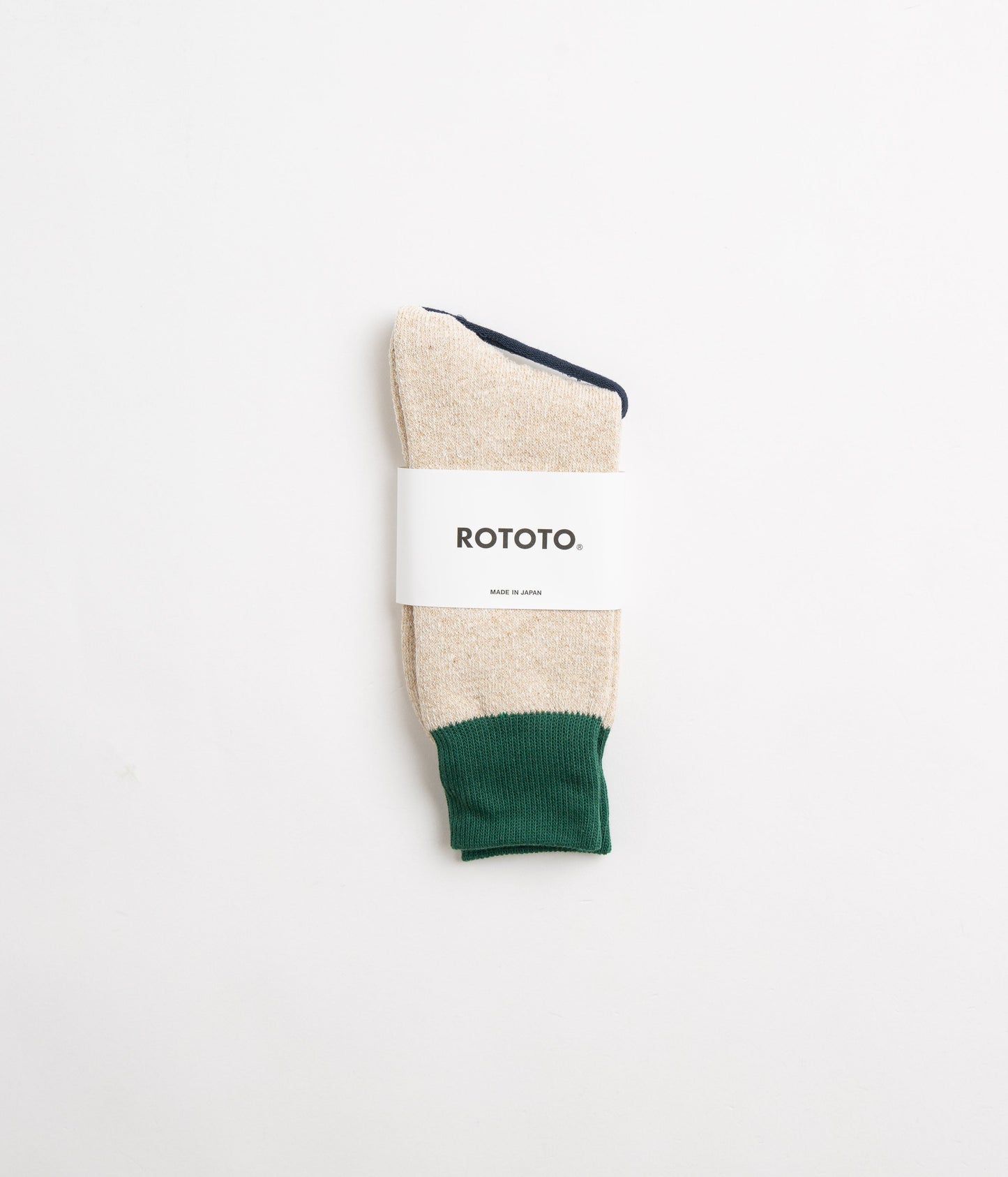 RoToTo Double Face Crew Socks - Green / Mid Beige