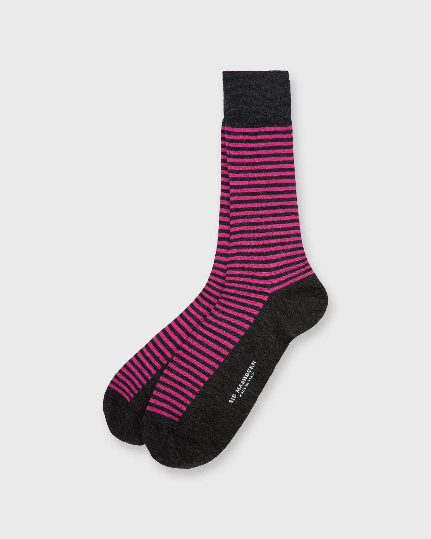 Striped Trouser Dress Socks in Dark Heather Grey/Fuchsia Extra Fine Merino