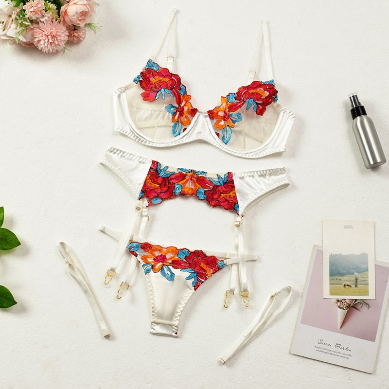 3-piece Color Lace Bra Set
