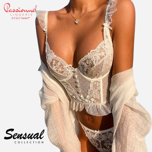 Sensual Floral Lace Push Up Bustier Set 1