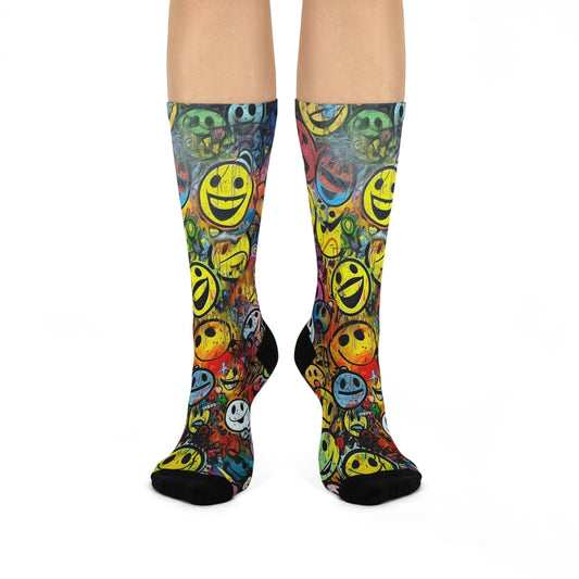 Street Art Smiley Pattern Crew Socks