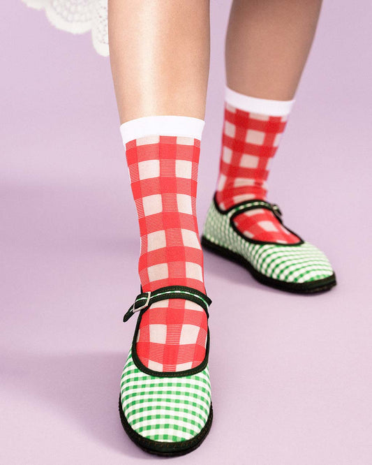 Shirley Sheer Crew Socks - Red