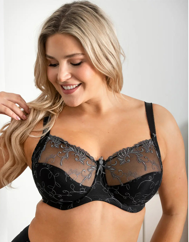 Pour Moi Imogen Rose Embroidered Full Cup Bra Black/Platinum