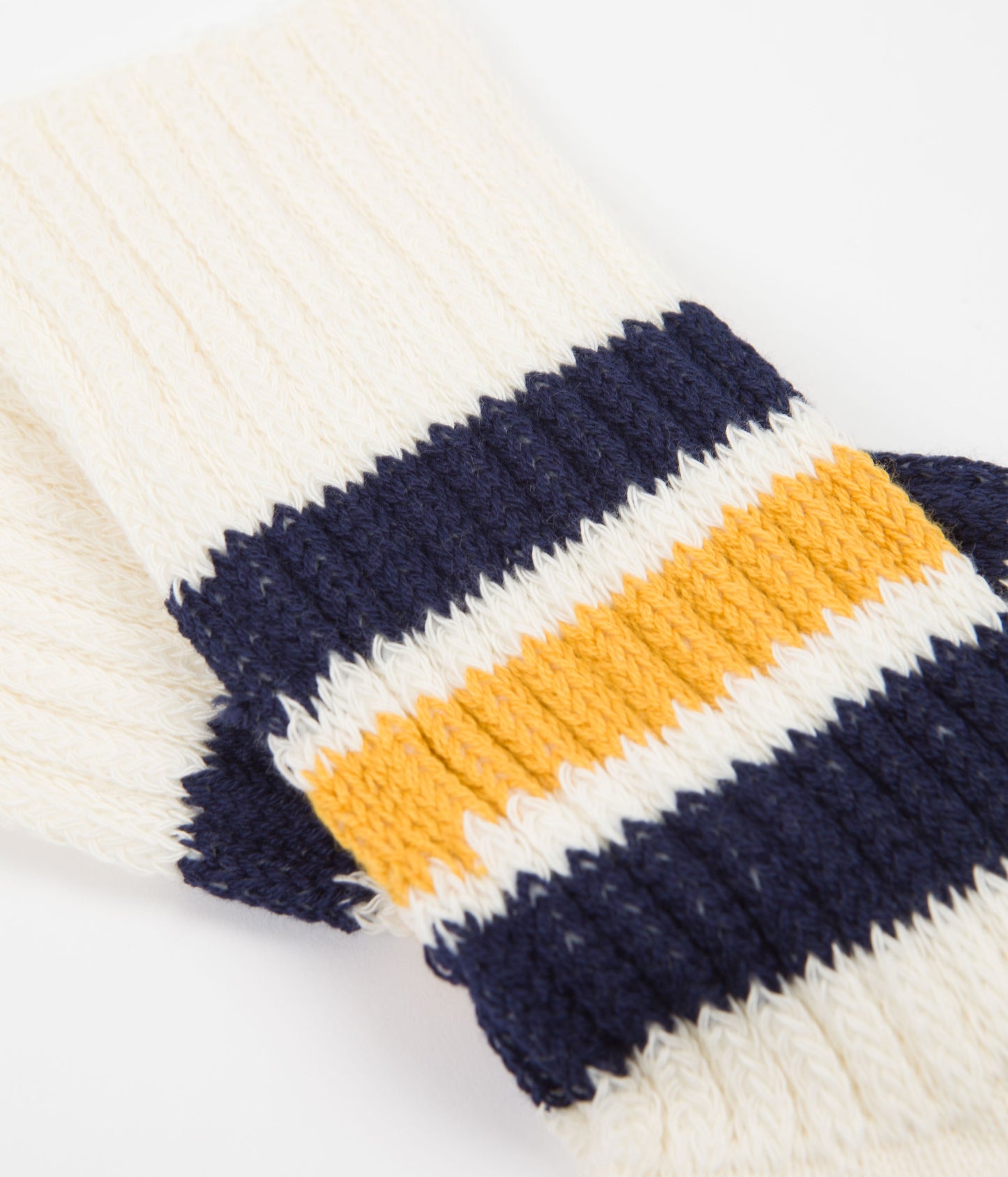 RoToTo Coarse Ribbed Crew Socks - White / Navy / Yellow