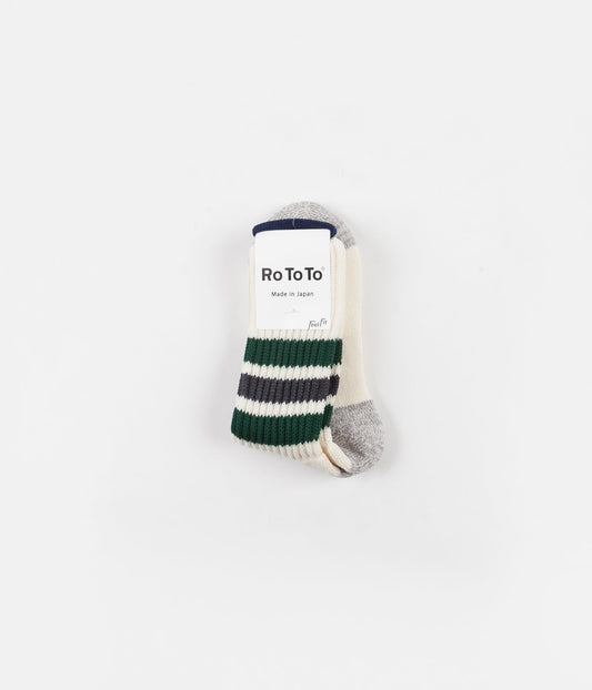 RoToTo Coarse Ribbed Old School Socks - Green / Charcoal
