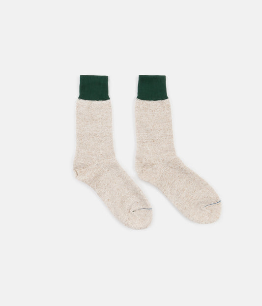 RoToTo Double Face Silk Blend Socks - Green / Beige