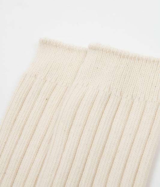 RoToTo Organic Ribbed Crew Socks (3 Pack) - Ecru / Brown