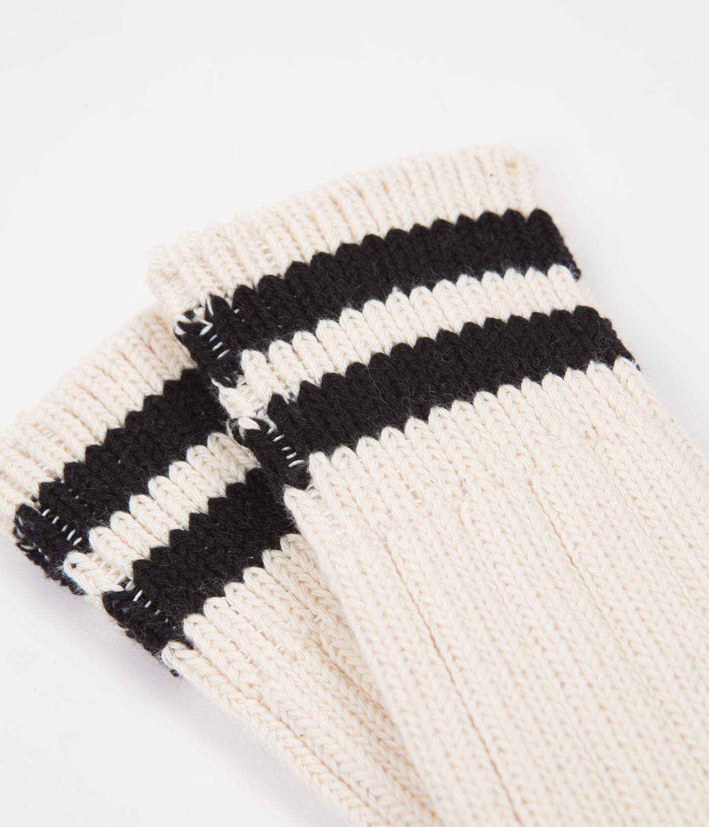 RoToTo Raw 2 Stripe Socks - Ecru / Black