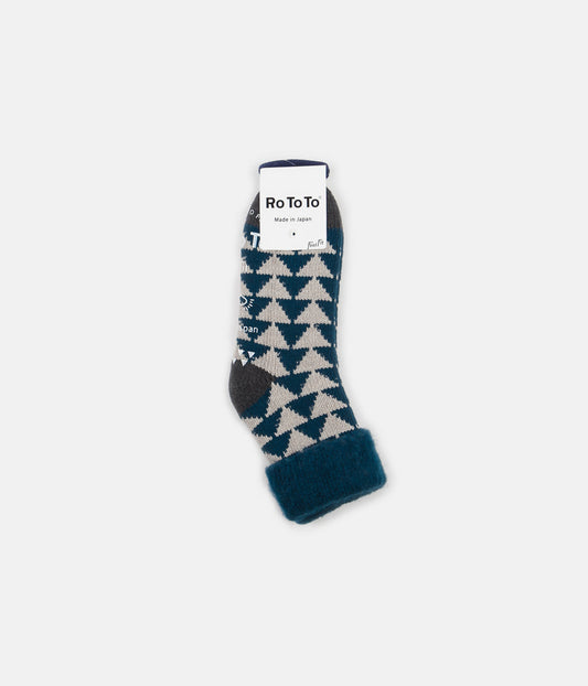 RoToTo Sankaku Comfy Room Socks - Blue Green / Charcoal